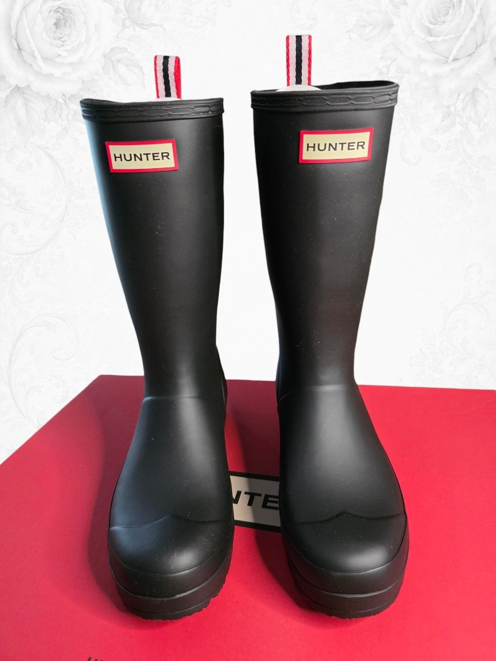 H2F Hunter Play Tall Rain Boots Black Waterproof Women's US 8 EU 39 NWB - Picture 2 of 10